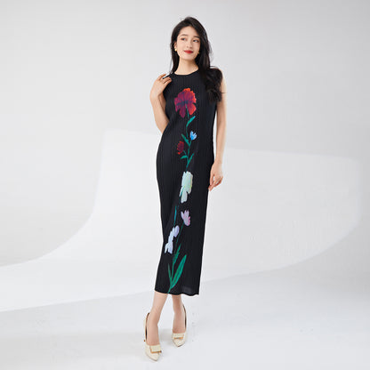 Women's high-end summer dress women's new fashion printing temperament elegant medium and long dress dress