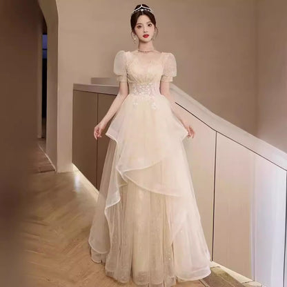 2025Evening dress female banquet light luxury niche art test performance bar mitzvah host dress dress thin