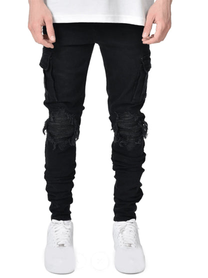 2025 2025 Express new denim men's pants New Popular trade ripped trend black slim denim pants men