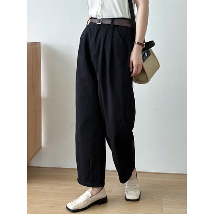 2025 2025 spring Harlan pants thin black elastic waist straight pants women's nine-point suit pants casual pants 1015