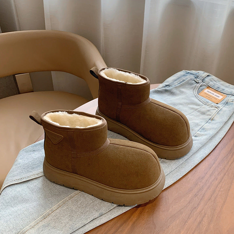 Fleece high-top snow boots for women's popular winter new student ins Korean version of heightening warm casual cotton shoes RD001