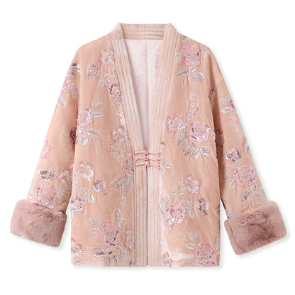 new autumn and winter new Chinese style embroidery printing noble temperament loose cotton jacket women MX079