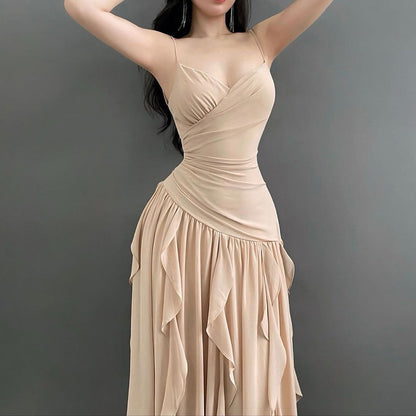 2025 style popular summer new women's clothing  temperament suspender slim evening dress wavy edge dress