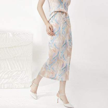 Side split pleated skirt women's summer new high waist drape versatile straight long hip skirt slim fit