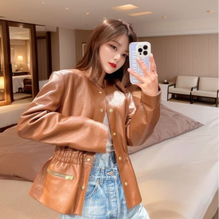 autumn and winter new  retro brown leather jacket women's fashion short waist locomotive PU leather jacket K9003