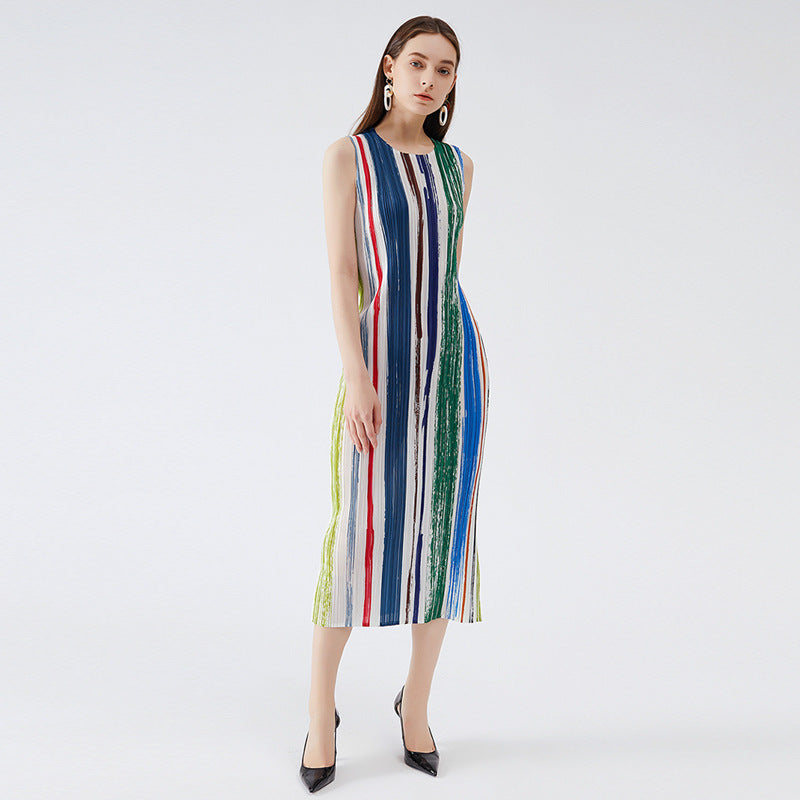 Miyake spring new models fashionable temperament slim dress thin waist slouching medium and long skirt children