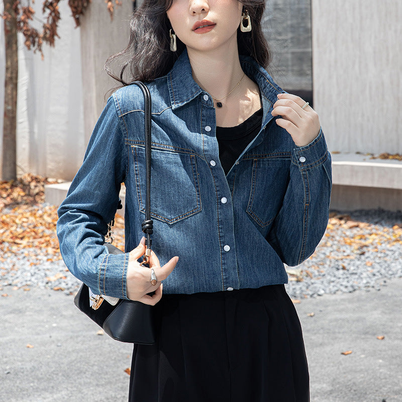 Real shot "stacked wear more fashionable" environmentally friendly washing water,  blogger retro denim shirt women's jacket 2025 spring wear