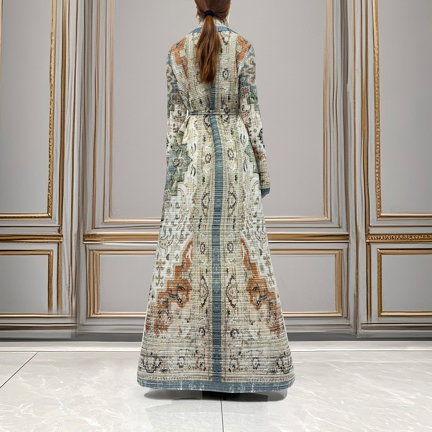 Muslim robe Middle Eastern robe women's cardigan abaya printed lace-up long-sleeved design temperament jacket