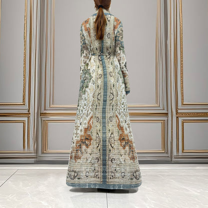 Muslim robe Middle Eastern robe women's cardigan abaya printed lace-up long-sleeved design temperament jacket