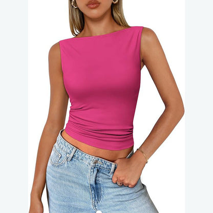 qgtao dti outfits Women's Pullover Sleeveless Hot Girl Outer Wear Square Collar Vest Women's Inner Wear Dopamine Top