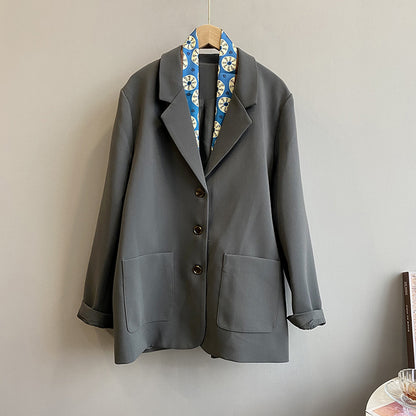2025 popular autumn solid color blazer female Mori big pocket loose Hong Kong style Korean version suit top 102-1