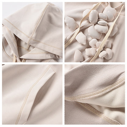 Three-dimensional cloud flower design sense loose hooded sweater thickened women's tide medium and long sports casual sleeveless top