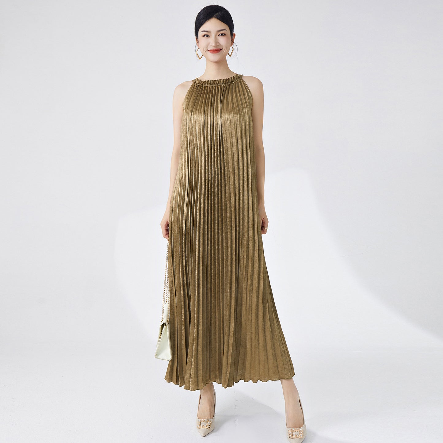 Neck dress women's high-end temperament sleeveless sexy vacation style elegant loose Popular style dress long dress