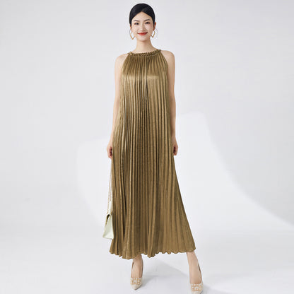 Neck dress women's high-end temperament sleeveless sexy vacation style elegant loose Popular style dress long dress