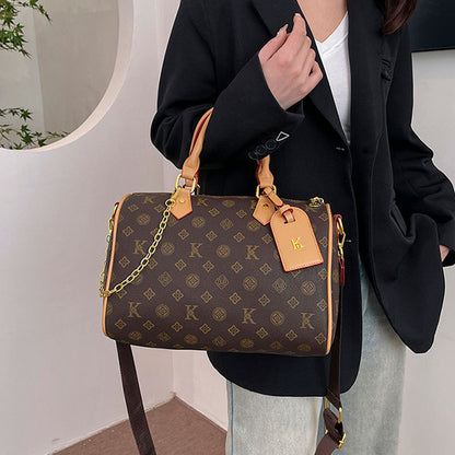 2025 Handbag New  retro Boston bag Textured printed women's shoulder bag Large capacity commuter can be messenger