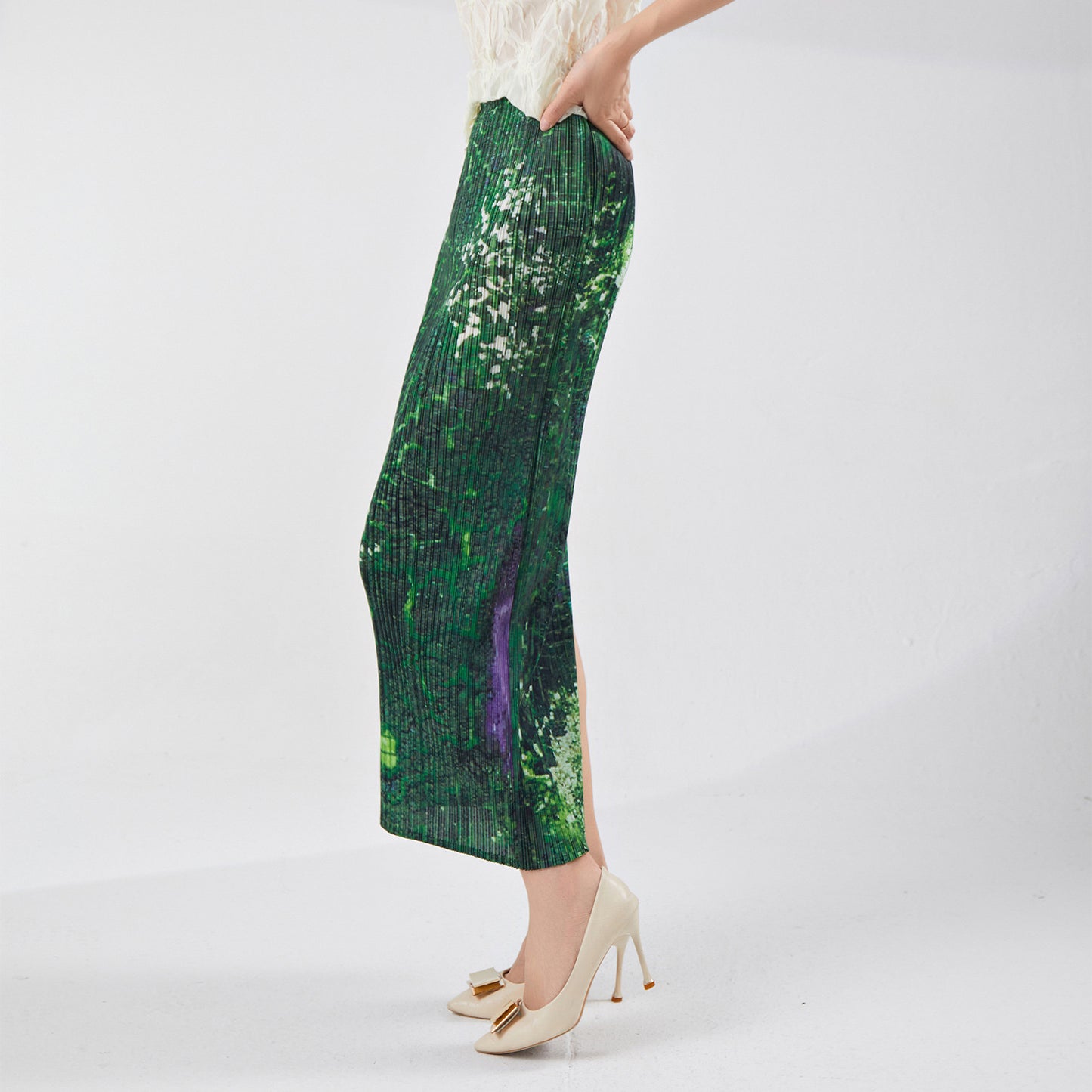 skirt summer high sense summer new small man after printing split temperament versatile one-step hip wrap skirt