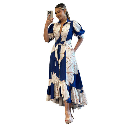 qgtao alien invasion dress to impress   Irregular High Waist Elegant Shirt Cardigan Printed Dress Dress