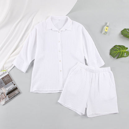 2025 Spring popular new women's clothing shirt shorts two-piece set commuting temperament small fragrant style pure cotton fashion suit women
