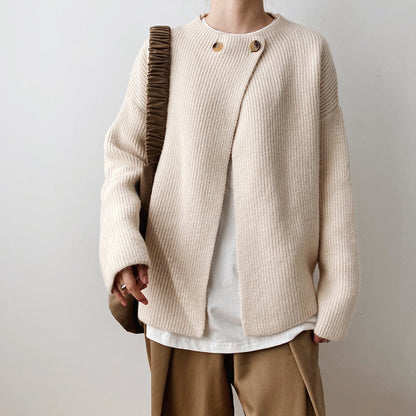 qgtao business casual outfits Korean Style round Neck Button Knitted Cardigan Women's Top Spring and Autumn New Lazy Style Simple Casual Sweater Women's Fashion