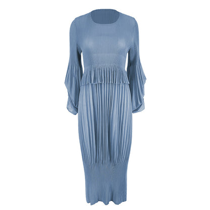 2025 spring simple design girly feeling fresh and sweet pleated bubble sleeves lantern dress dress dress medium and long dress women