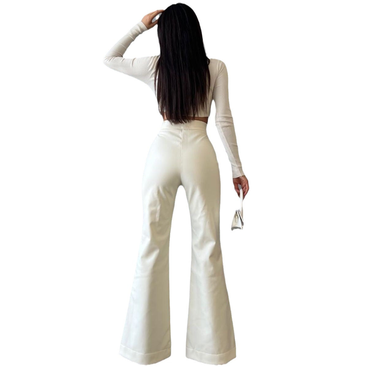 qgtao barn jacket outfits 2024 Autumn and Winter Women's Fashion Sexy High Waist Trousers Flared Pants Leather Pants Women's Pants