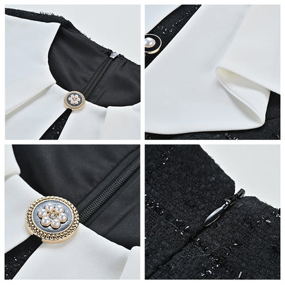 new  high-end small fragrant wind bubble sleeve doll collar contrasting color dress summer L4097