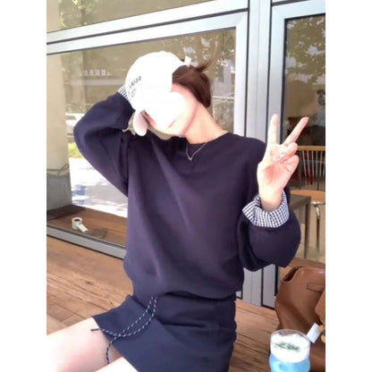 In autumn, Korean wear a complete set of early spring 2025 new women's clothing fake two-piece sweater skirt two-piece set