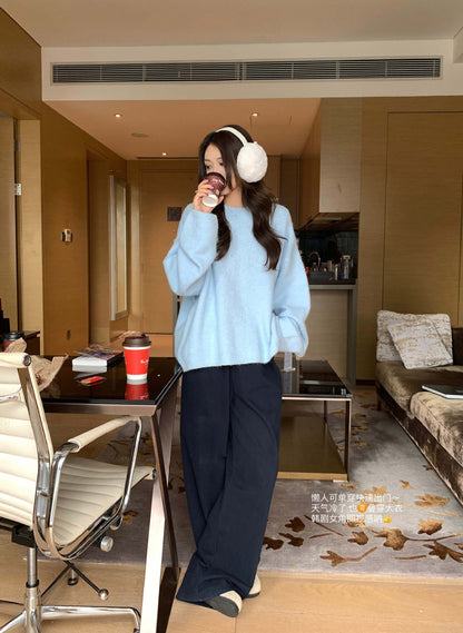 qgtao  New Autumn and Winter Loose Skin-Friendly Solid Color round Neck Knitted Lazy Outer Wear Pullover Thickened Soft Glutinous Sweater for Women