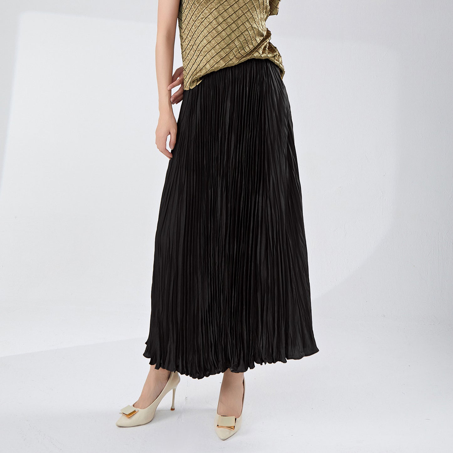 Pleated skirt summer high-end versatile new drop elastic waist a-shaped skirt loose big swing skirt