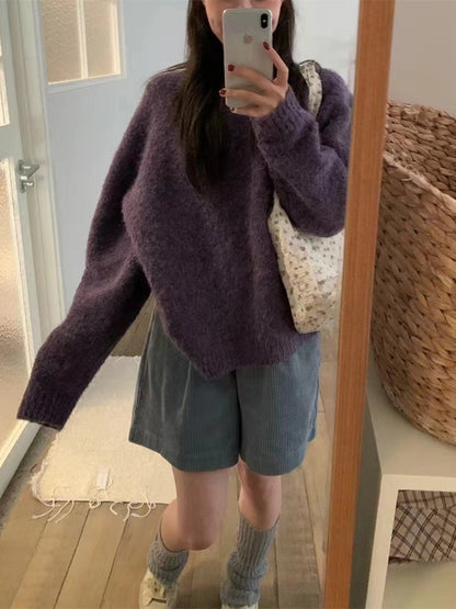 qgtao leapord outfit Gentle Style Circle Yarn Purple Pullover Women's Autumn and Winter New Style Nuo Jiji round Neck Sweater Top Fashion