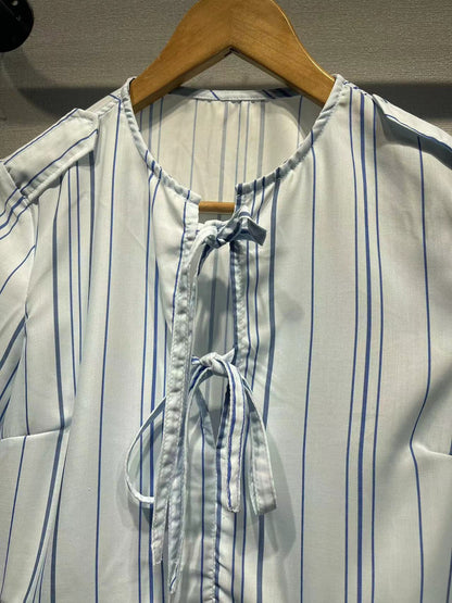 2025 popular Spring and Autumn new women's clothing, one hair delivery, classic blue striped long-sleeved shirt, small fresh and versatile women's shirt