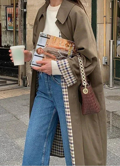qgtao casual fall outfits Fashionable Long Lapel Button Trench Coat 2024 Women's Autumn and Winter Elegant Commuter Coat