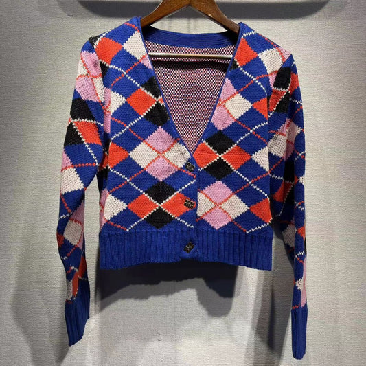 2025 Sapphire blue long-sleeved knitted jacket sweater loose and thin V-neck butterfly button long-sleeved knitted cardigan jacket women