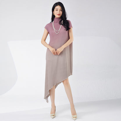 Fashion gradual change dress women's new fish scale pleats temperament elegant irregular versatile medium and long skirt Popular style