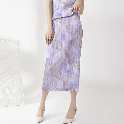 Side split pleated skirt women's summer new high waist drape versatile straight long hip skirt slim fit