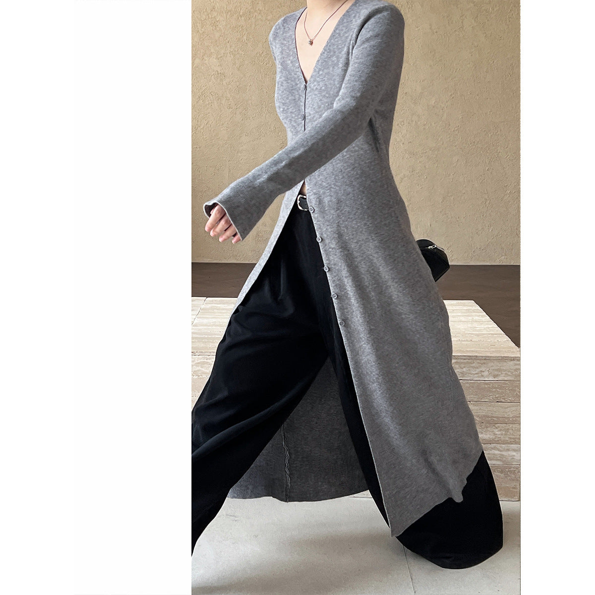 qgtao church outfit Luxi Korean Style Autumn High-Grade Lazy Loose Slimming Long Top Women's New Knitted Coat