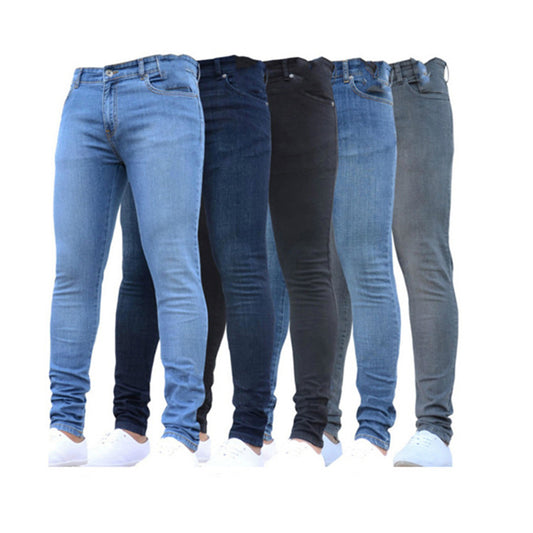 2025 2021 Popularan Station Slim and Skinny Elastic Denim Men's Pants 2025 Cross-border Autumn Black Skinny Pants Men's