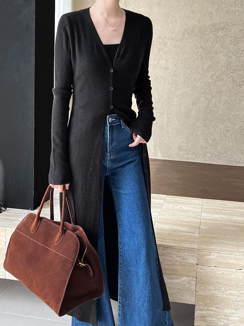 qgtao church outfit Luxi Korean Style Autumn High-Grade Lazy Loose Slimming Long Top Women's New Knitted Coat