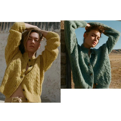 2025 sweater wool-blend knitted sweater twisted loose front buckle crew neck knitted sweater women 31482