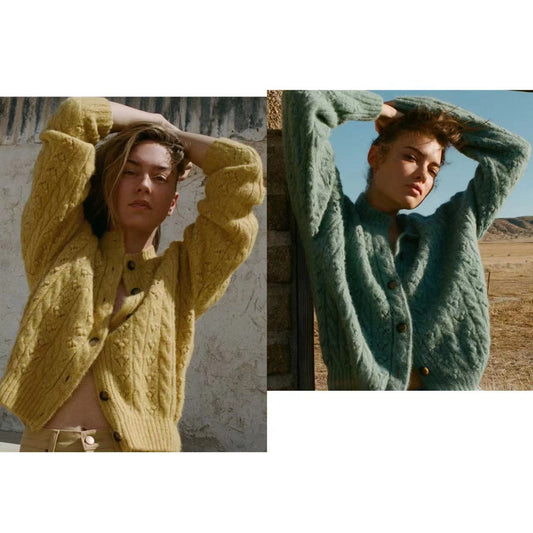 2025 sweater wool-blend knitted sweater twisted loose front buckle crew neck knitted sweater women 31482