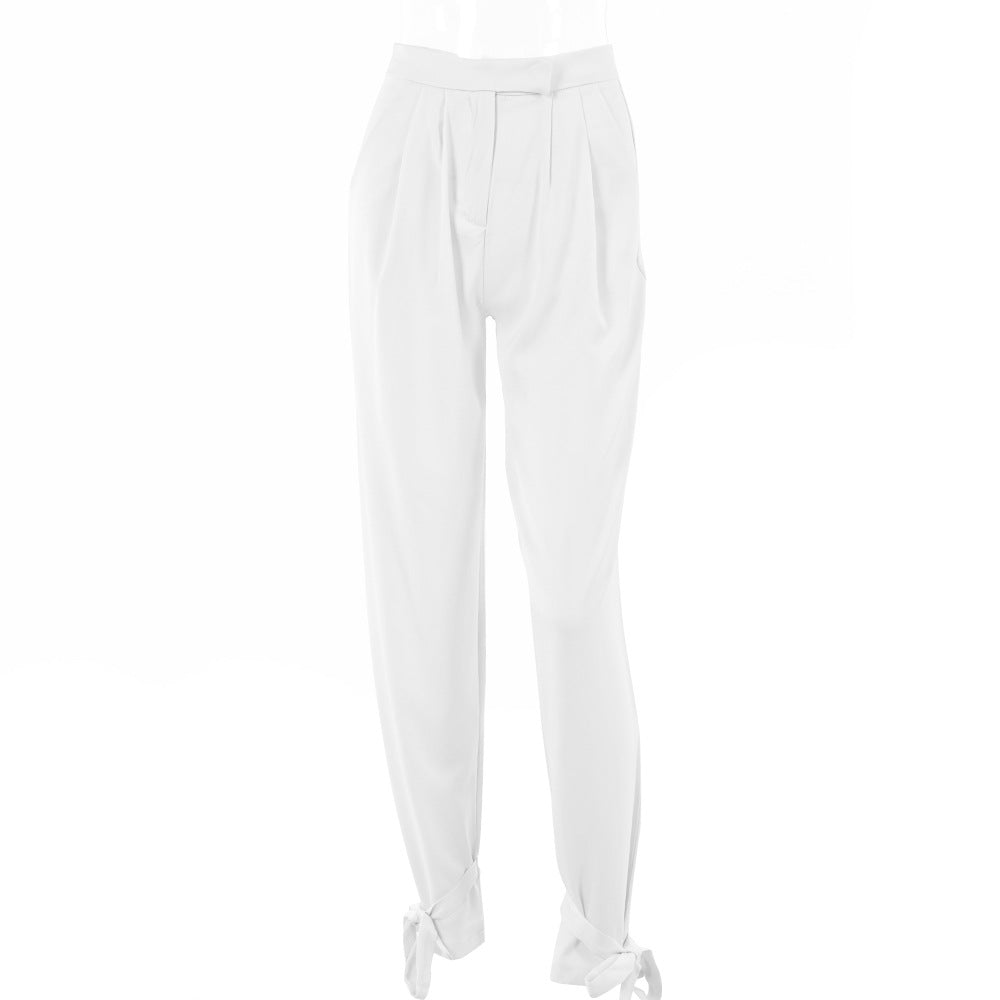 2025  New women's clothing  spring and summer new sexy Spice Girls solid color trousers high waist straps small feet trousers