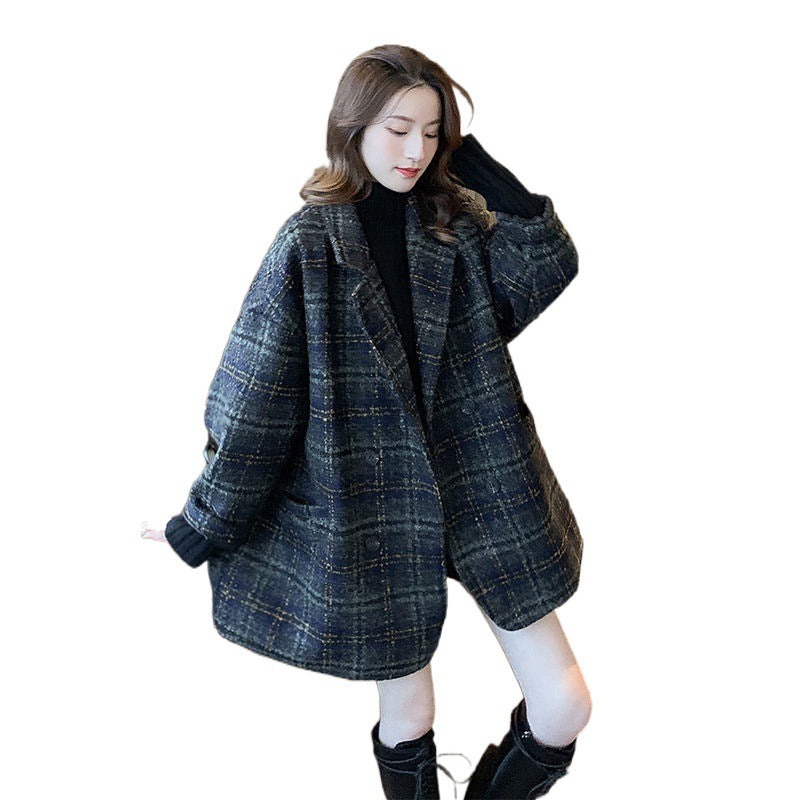 qgtao  Plaid Mid-Length Thickened Women's Autumn and Winter New Chanel Style High-Grade Loose Woolen Coat Suit Jacket for Women