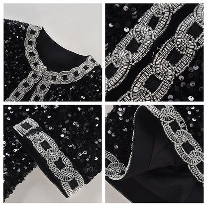 Xiaoxiang celebrity style black short coat women's autumn and winter new design sense sequined tweed jacket top K9007