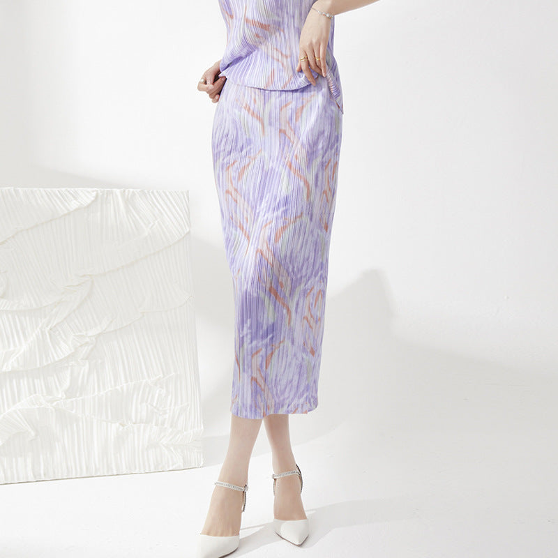 Side split pleated skirt women's summer new high waist drape versatile straight long hip skirt slim fit