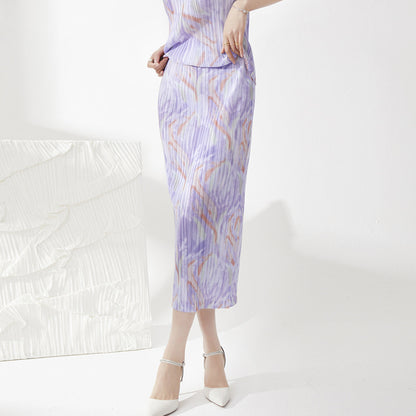 Side split pleated skirt women's summer new high waist drape versatile straight long hip skirt slim fit