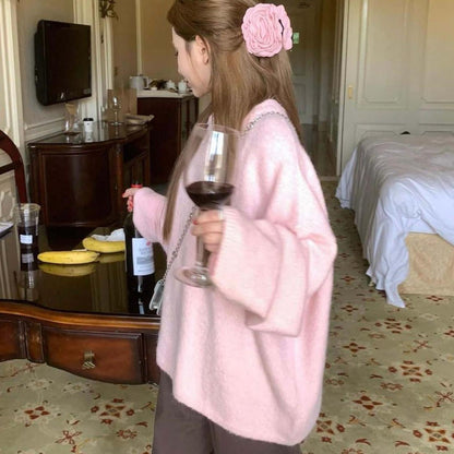 qgtao  New Autumn and Winter Loose Skin-Friendly Solid Color round Neck Knitted Lazy Outer Wear Pullover Thickened Soft Glutinous Sweater for Women