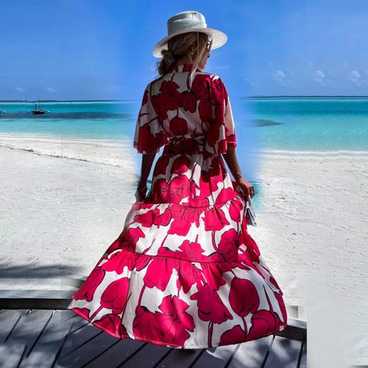 2025 summer new beach with leisure vacation printed beach bikini swimsuit blouse sunscreen cardigan