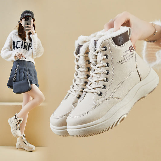 ins tide velvet Martin boots women's popular winter new leisure thick-soled heightening student thermal locomotive boots Q838