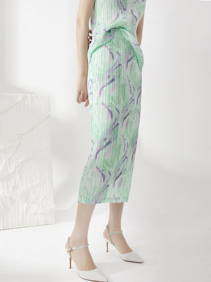 Side split pleated skirt women's summer new high waist drape versatile straight long hip skirt slim fit