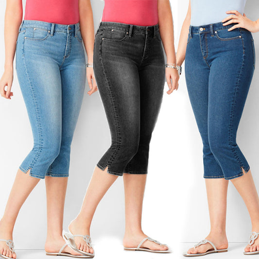 2025 Cross-border sales wish  2025 women's 7-point jeans slim and thin denim 7-point pants women's pants